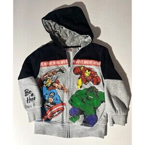 Marvel Baby Hooded Full Zip Jacket 5T Gray/Black Superhero Graphic Print